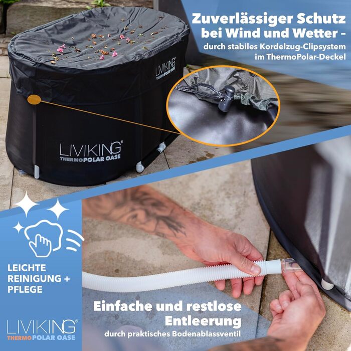 Тонна для криотерапії Eisbad, мобільна ванна для дорослих 120 см, комплект KOMFORT, чорний WeatherPro Bundle