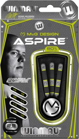 Дротики WINMAU Michael Van Gerwen MvG Aspire, вольфрамові, сталевий наконечник, з призмовими крилами та нейлоновими хвостовиками, 25 г