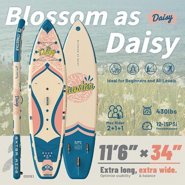 Надширока надувна SUP-дошка iTAOSTAR Daisy 35' для кращого балансу, з преміум аксесуарами, для дорослих і підлітків будь-якого рівня