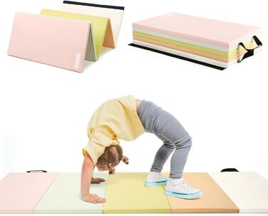 Складаний м'який спортивний мат PhysKcal 195x75x3 см з ручками для фітнесу, гімнастики, дитячих ігор, гімнастичний мат для занять та активних ігор