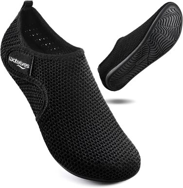 Водні черевики WateLves для плавання та відпочинку: басейн, пляж, дайвінг, серфінг. Чоловічі та жіночі, чорні, 42 EU