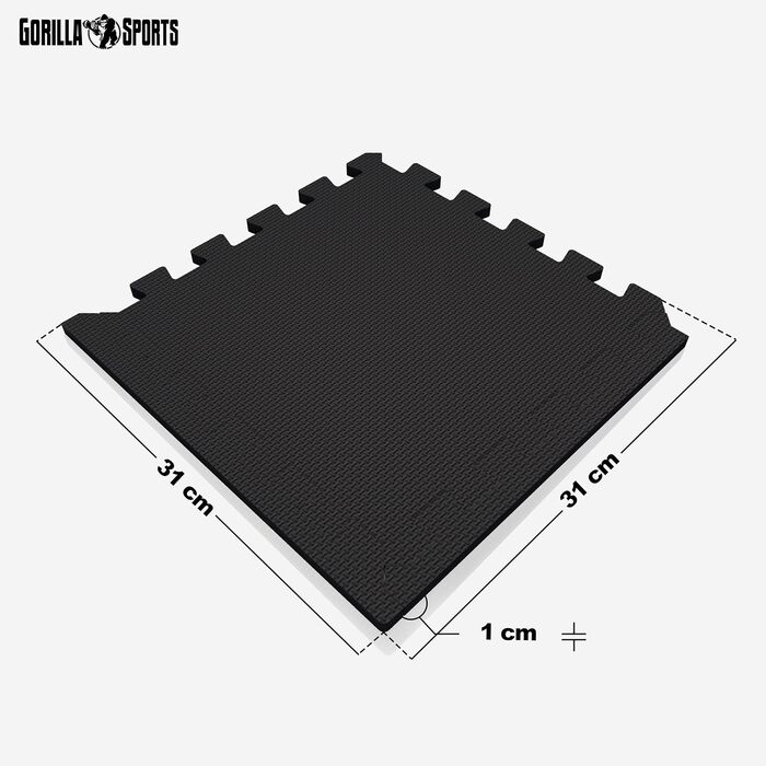GORILLA SPORTS Захисний килимок для підлоги, набір 18 шт., 30x30 см, EVA, не ковзає, різні кольори – підлоговий фітнес-килимок, пазлова спортивна мат, підкладка під тренажери