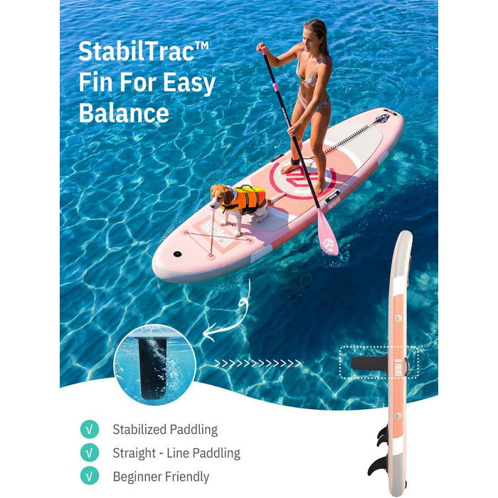 Надувний SUP дошка для сапсерфінгу Niphean 305 см з плавником StabilTrac, для дорослих, з аксесуарами, підходить для йоги