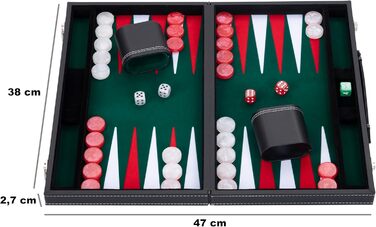 Набір для гри в шашки (бекґеммон) Engelhart Luxus – зелений/червоний/білий, 38 см, штучна шкіра