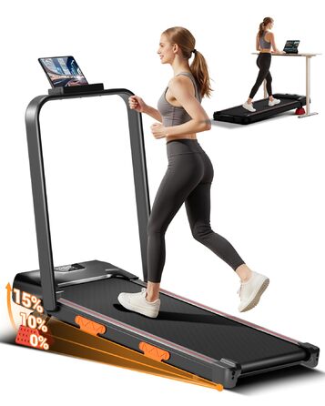 Бігова доріжка UMAY Walking Pad з нахилом 15%, швидкість до 10 км/год, тиховий двигун, для дому та офісу, макс. навантаження 136 кг, чорна