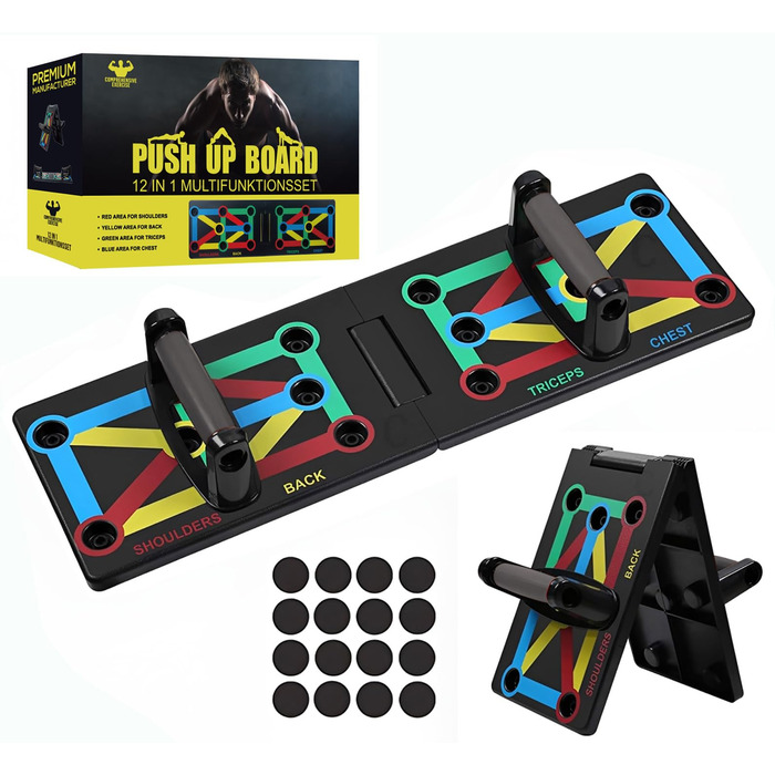 Багатофункціональна дошка для віджимань 12 в 1 з ручками, складаний тренажер для м'язів грудей, спини та плечей для дому, фітнес-набір для чоловіків та жінок