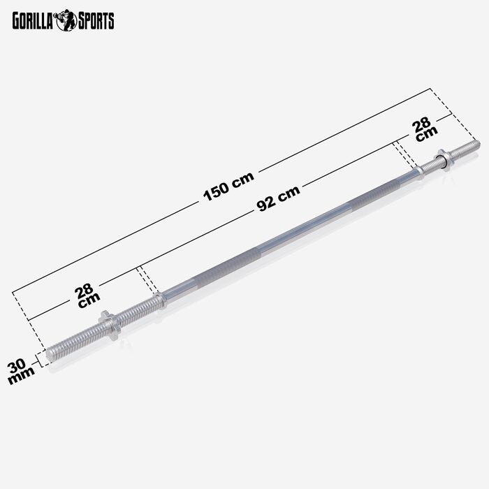Штанга GORILLA SPORTS хромована 30 мм, 150/180/200 см, з двома замками, навантаження до 200 кг