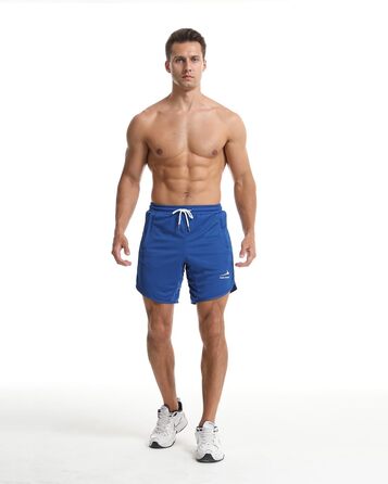 Спортивні шорти для бігу та фітнесу з блискавкою, Navy Blue (синій) з петлею для рушника (L, синій)