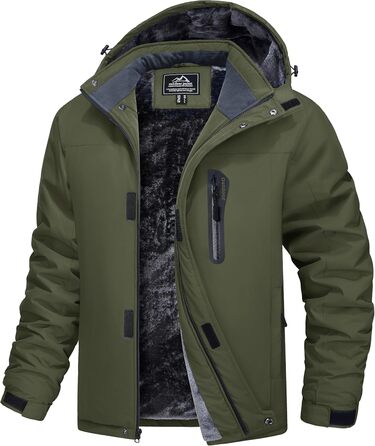 Куртка для сноубордингу та лижного спорту MAGCOMSEN чоловіча, водонепроникна, тепла, з флісовою підкладкою, вітрозахисна, для активного відпочинку та походів, знімний капюшон (M, хакі)