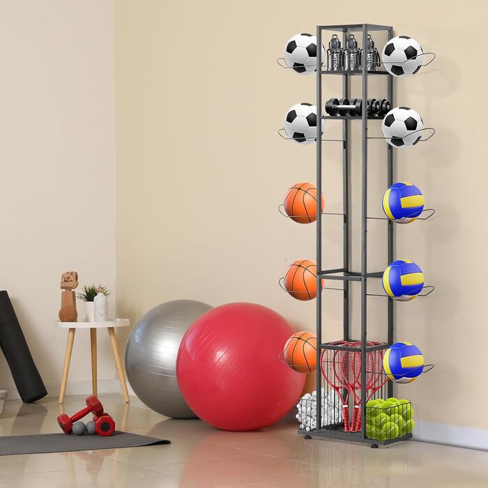 Стійка для зберігання баскетбольних м'ячів CADUKE, органайзер для спортивного інвентарю (футбол, волейбол, бадмінтон), чорний