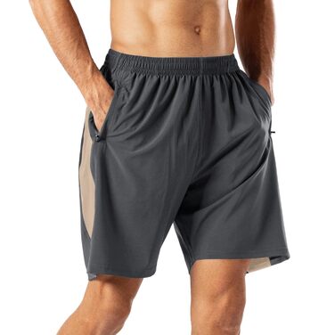 Шорти спортивні чоловічі HMIYA, швидковисихаючі, з кишенею на блискавці, сірі хакі (L)