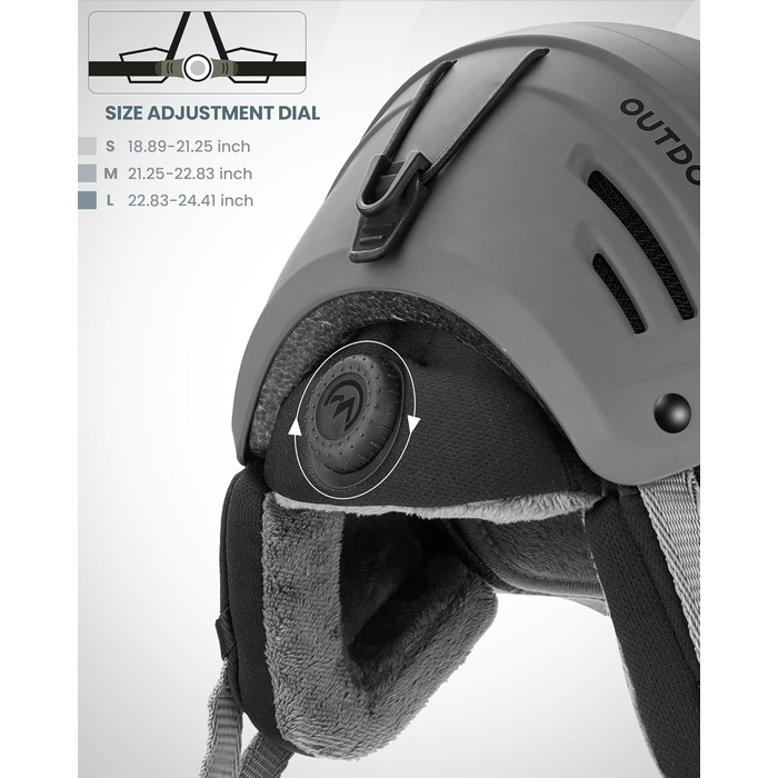 Шолом для сноубордингу та лиж OutdoorMaster з маскою, захисний EPS-піна, 14 вентиляційних отворів, сірий матовий, M