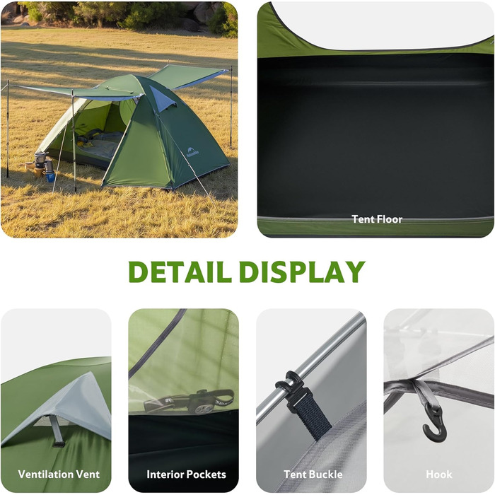 Намет Naturehike Bleik Ultraleicht 2-3 особи для кемпінгу, трекінгу та велотуризму (240x290x125 см, Зелений)