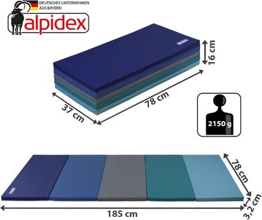ALPIDEX Килимок для гімнастики та спорту, складаний, 185x78x3.2 см, блакитний, для дітей та дорослих