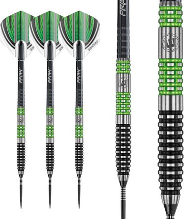 Дротики WINMAU Daryl Gurney 24 г, професійні, вольфрамові, стальні, набір з оперенням і хвостовиками