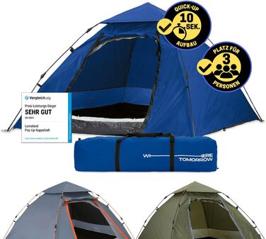 Намет Lumaland Outdoor Kuppelzelt для кемпінгу та подорожей, 2-3 особи, 215x195x120 см, блакитний