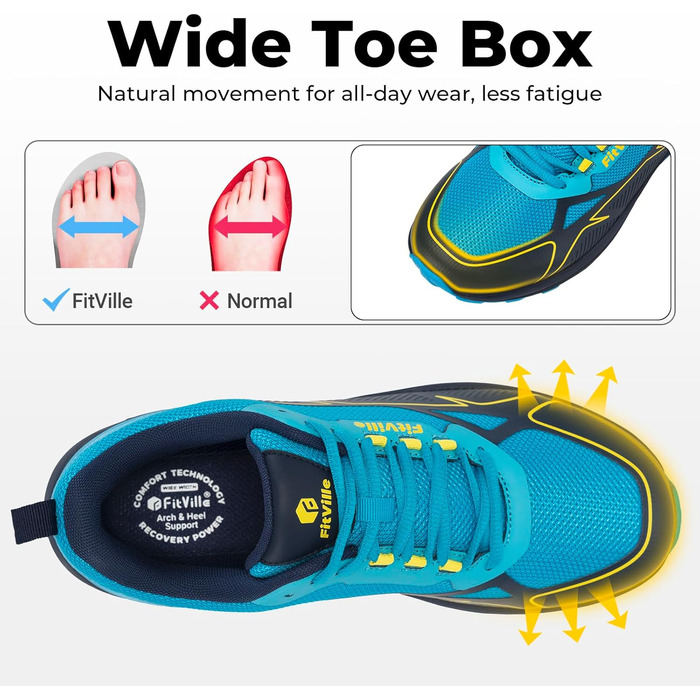 Чоловічі кросівки для трейлраннінгу та бігу FitVille Extra Wide (44 EU, блакитні) - широка колодка, легкі, для фітнесу та трекінгу