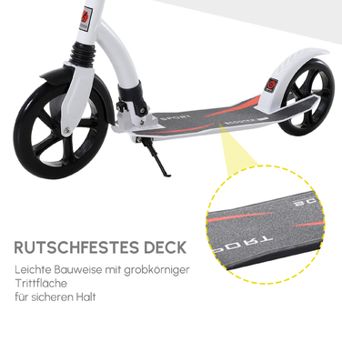 Дитячий самокат HOMCOM – ідеальний вибір для активних підлітків! Цей самокат з амортизацією, що складається та має регульовану висоту, розроблений для дітей віком від 14 років. Легка алюмінієва конструкція, стильний білий колір та компактні розміри (92,5 