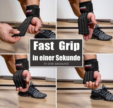 Професійні лямки для силових тренувань Fast Grip з металевим фіксатором для пауерліфтингу, кросфіту та фітнесу (чорні, унісекс) + плани тренувань