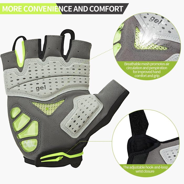 Велосипедні рукавички OuKe для чоловіків та жінок з гелевою підкладкою, дихаючі літні рукавички напівпальці для гірського велосипеда, шосе, фітнесу та активного відпочинку (зелені, S)