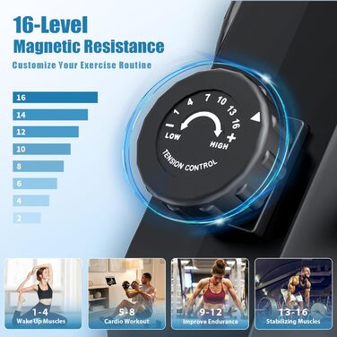 Складне тренажер для дому Dskeuzeew з 16 рівнями опору. Магнітний тренажер для кардіотренувань до 160 кг. Чорний колір.