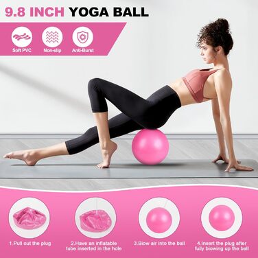 Набір для пілатесу: кільце, фітнес-гумка для стегон, стрічка для розтяжки, фітнес-постер (рожевий)