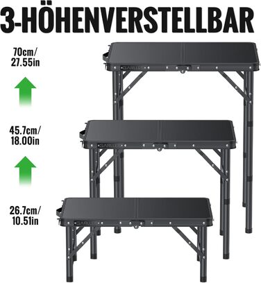 Складаний туристичний стіл Garllen 87x40 см, 3 висоти (26/48/70 см) – для кемпінгу, пікніка, саду, грилю