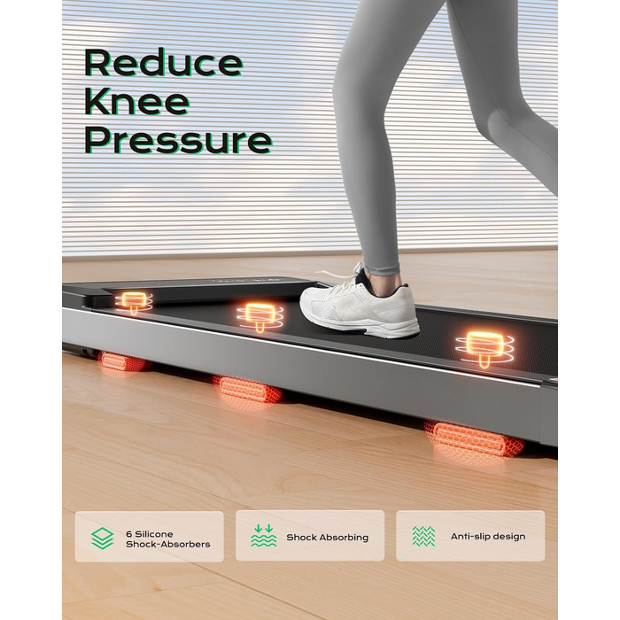 Біговий доріжка з нахилом для дому та офісу, 2.5 PS, портативна під стіл, вантажопідйомність 120 кг, з пультом ДУ, LED-дисплеєм (сріблястий)