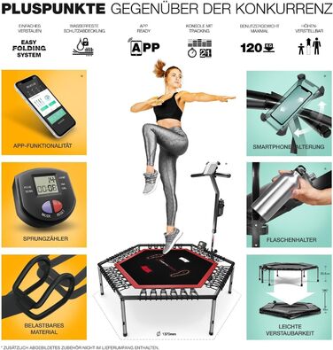Трамплін Sportstech HTX100, складний | Німецька якість | Фітнес-трамплін з ручкою | Для дітей та дорослих | ТУВ/GS, лічильник стрибків, APP HTX100 -05