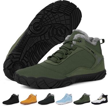 Чоботи для піших прогулянок Ruyi Barfußschuhe Winter Warm: тепла зимова модель для жінок та чоловіків, водонепроникні, з антиковзкою підошвою та широкою передньою частиною (армійний зелений, 44 EU)