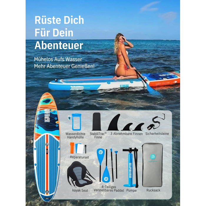 Надувне SUP-борд Niphean Stand Up Paddling з сидінням та аксесуарами, 320 см, для 2 осіб, 200 кг, Oceanic Current з StabilTrac-фіном