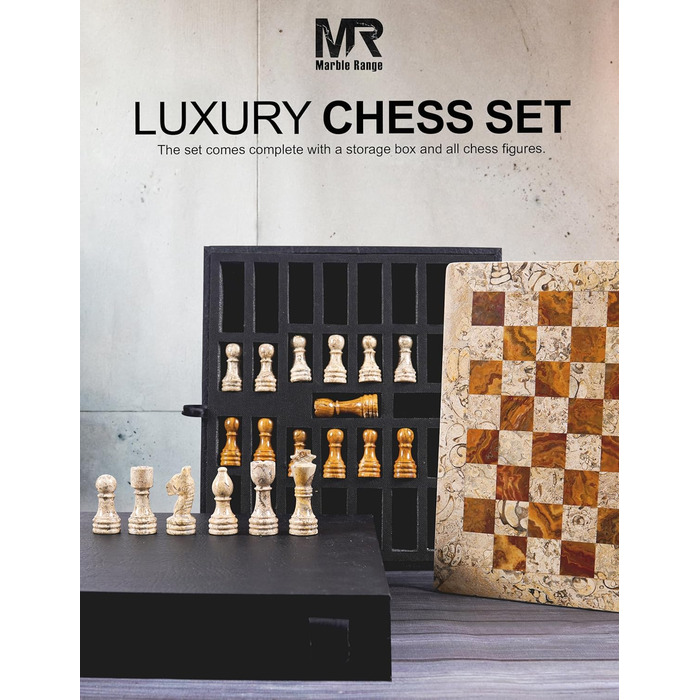 Шаховий набір з мармуру для дорослих, ручної роботи, 32 фігури, 2 додаткові королеви, коробка для зберігання, розкішна подорожна гра, елегантний подарунок для дому (кораловий & темно-коричневий)