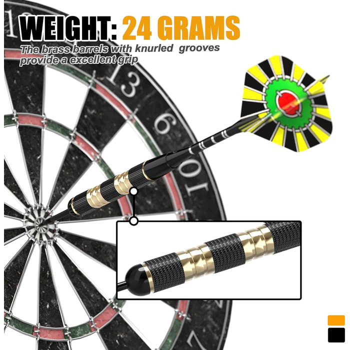 Професійні дротики Alyoen Metallspitze (6 шт) 20/24/26 г з алюмінієвими стеблями, пір'ями, точилом та захистом для польотів