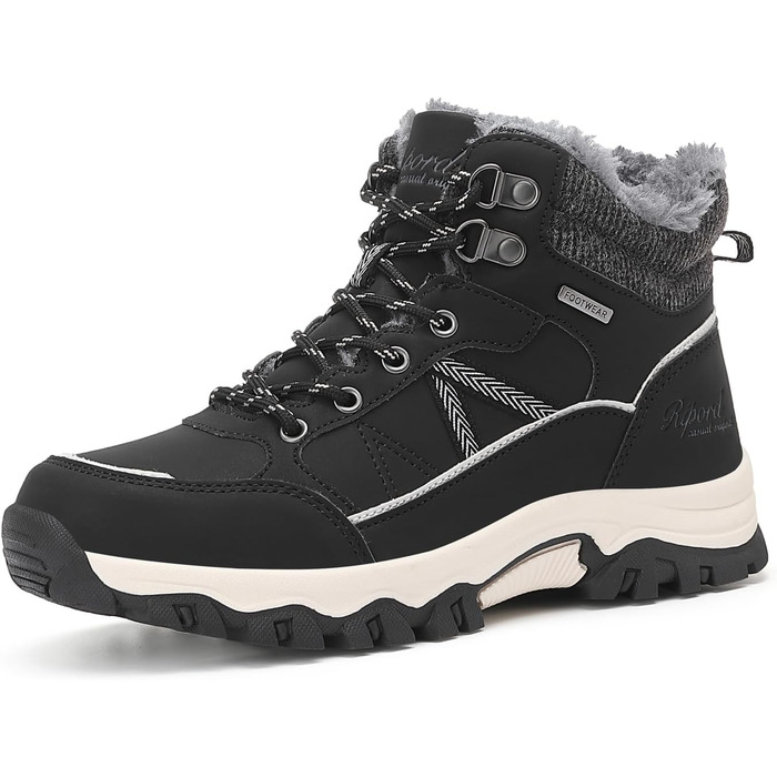 Зимові черевики для жінок: теплі трекінгові черевики, черевики для снігу, розмір 36-41 (чорний з білими лініями, 39 EU)