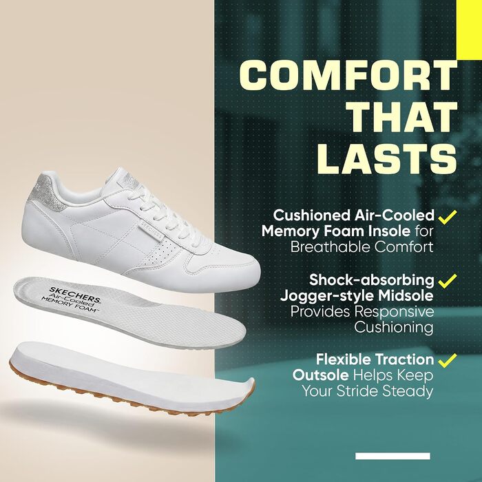 Жіночі високі кросівки Skechers OG 85 Old School Cool білого кольору з глітерним сріблястим оздобленням, розмір 41 EU