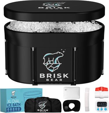 Еліптична ванна для криотерапії XL від Brisk Bear з кришкою – велика ванна для відновлення після спорту з цифровим таймером – холодне занурення для розслаблення та зняття напруги