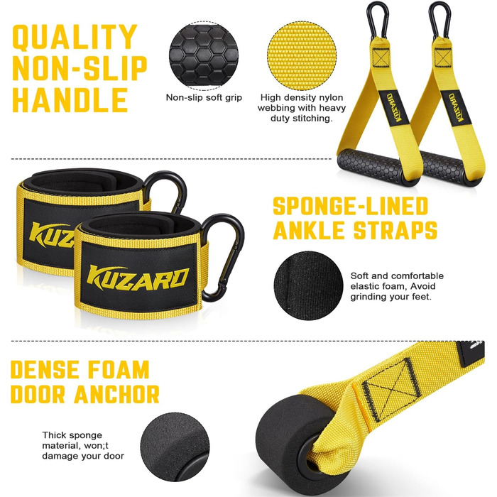 Гумові еластичні стрічки для фітнесу 300lbs з ручками, набором для занять вдома, з анкером для дверей та ремінцями на щиколотки - обладнання для силових тренувань для чоловіків та жінок