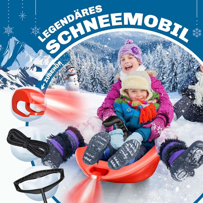 Слалом KESSER® Bob Alpina з LED-підсвіткою та тросом. Дитячий гірський санки, пластиковий санки для дітей та дорослих. Червоний.