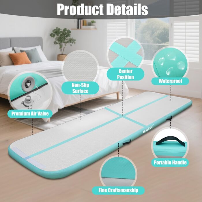 Надувна гімнастична матка Tumble Track, 3м/4м/5м, 10см, антиковзаюча, для дому, спорту, йоги, фітнесу, челедингу, водного спорту (зелена, 300x100x10 см)