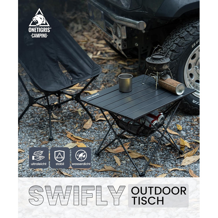 Стіл туристичний складний OneTigris SWIFLY, алюміній, 56x40.5x39.5 см, вантажопідйомність 30 кг