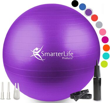 Гімнастичний м'яч SmarterLife 75 см фуксія для фітнесу, йоги, балансу, стабільності та вагітних, ідеальний як фітбол-стілець для офісу та дому