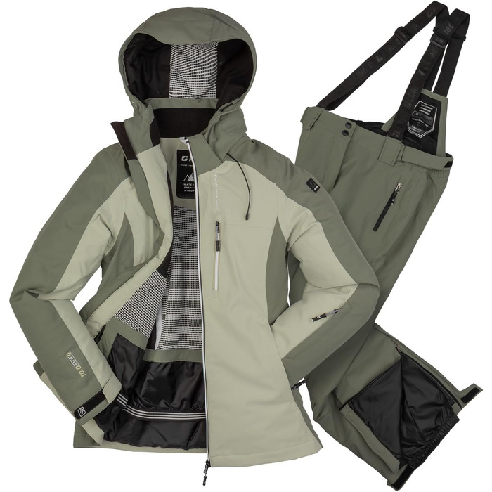 Жіночий гірськолижний костюм Killtec - комплект куртки та штанів, водонепроникний та дихаючий, 10000 мм водяного стовпа, без PFC, куртка зі снігозахисним манжетом, штани з кантозахистом (36, 2 частини, салатовий)