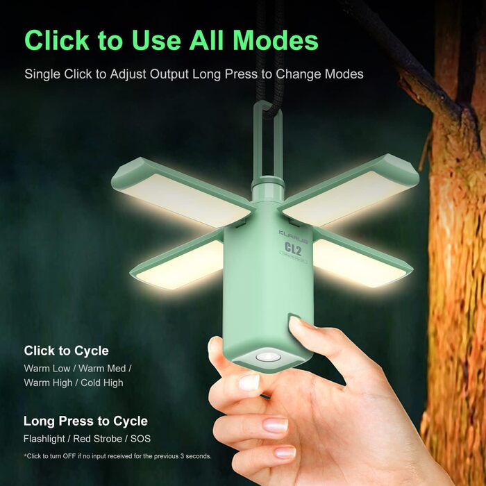 Ліхтар кемпінговий Klarus, 10000 mAh, 750 Lumen, 8 режимів, IPX5, зелений