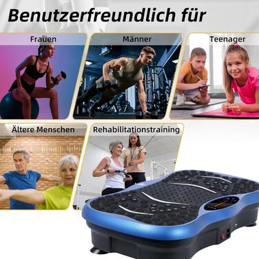 Вібраційна платформа EVOLAND з 5 програмами тренувань, Bluetooth, стрічки опору для всього тіла (Синій)