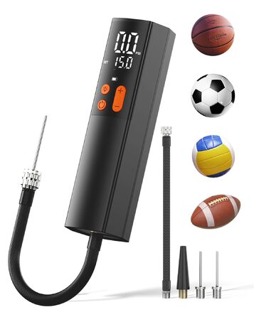 Електричний насос для м'ячів Teffim: 4 режими, 15 PSI, манометр, 3 голки для баскетболу та футболу