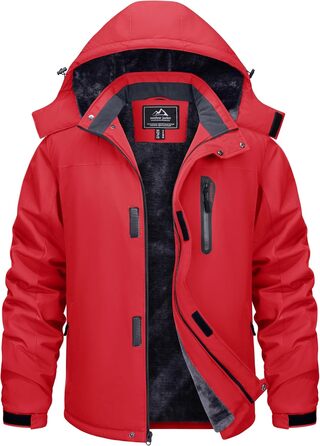 TACVASEN Зимова куртка для чоловіків, водонепроникна, тепла, флісова підкладка, софтшелл, дихаюча, функціональна куртка з капюшоном (M, Червоний)