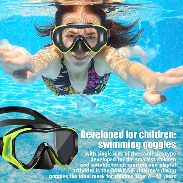 Набір для снорклінгу для дітей HIKOTEY, сухий сноркель, маска для снорклінгу з антизапотіваючим покриттям, водонепроникні затички для вух, набір для снорклінгу для хлопчиків (B1-Жовтий)