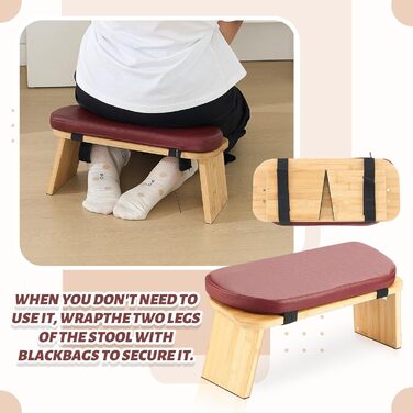 Банкетка для медитації Beeveer з товстим сидінням, бамбукова, складна, з магнітним замком, для йоги, подорожей, молитви та дзен-медитації