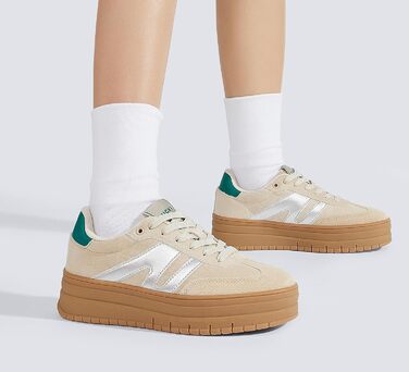 Кросівки LUCKY STEP Plateau Sneaker для жінок - платформа, канвас, ретро стиль, низький профіль, комфортні для повсякденного носіння, 42 EU, бежево-зелені