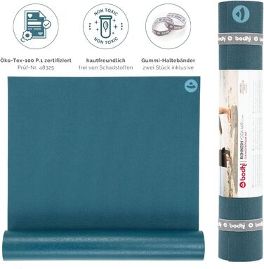 Йога-мат Bodhi Rishikesh Premium 60 XL синій, антиковзкий, екологічний, для йоги та пілатесу, OEKO-TEX, Німеччина